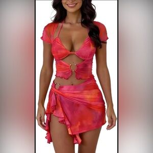 Outcast Clothing Women's Pink and Orange Crop-top